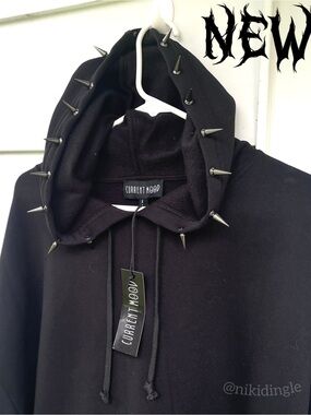 NEW Dolls Kill Current Mood Spiked Oversized Hoodie Dress Distressed Grunge L